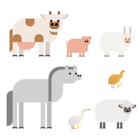 Farm animals. A set of animals in the style of the material design. Vectorのイラスト素材