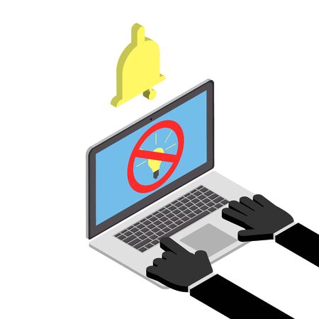 Protection against theft of ideas. Theft of personal computers, tablets. Vector isometricのイラスト素材