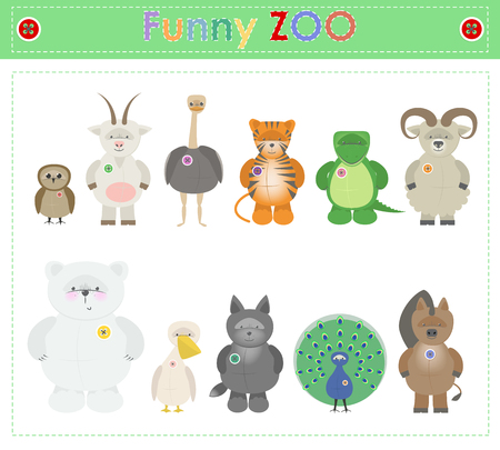 Animal Zoo, part three. Funny small plush animals. cartoon Vectorのイラスト素材