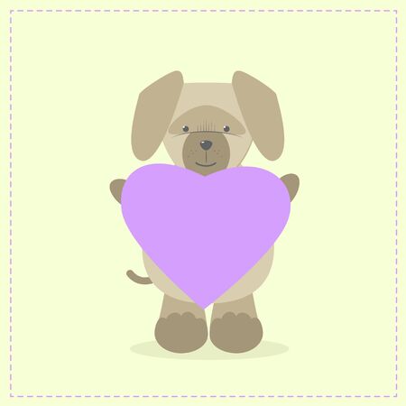 Dog holding a heart. Plush toy dog with heart. Gift. Postcard on Valentine's Day, birthday, Mother's Day. Vector cartoonのイラスト素材