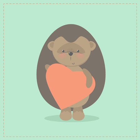 Hedgehog holding a heart. Plush toy hedgehog with heart. Gift. Postcard on Valentine's Day, birthday, Mother's Day. Vector cartoonのイラスト素材