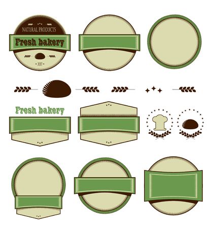 Set of templates for logo. Round, strips, combined, retro design. Groceries, fresh natural products. Vector infographicsのイラスト素材