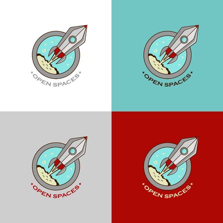 Set of multicolored logos open space, the rocket takes off. Vectorのイラスト素材