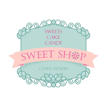 Shop sweets. Brandname, sticker, logo, signboard, design element.のイラスト素材