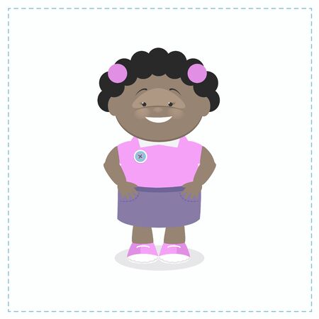 The girl  African American smiles and stands holding hands in the side, vector cartoonのイラスト素材