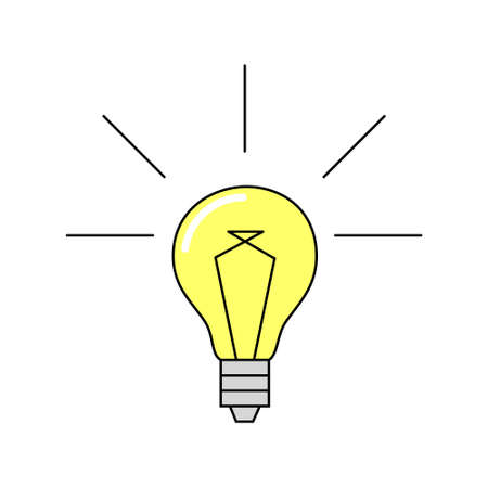 The light is on, the idea, the sign. Technology, creative ideas, electricity. Flat linearのイラスト素材
