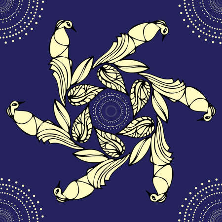 Abstract stylized birds and leaves patternのイラスト素材