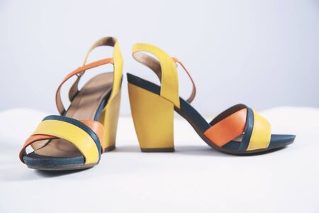 woman color shoes on the white tableの写真素材