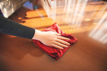 woman hand cloth cleaning home