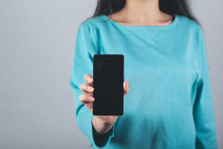 woman hand phone with touching in screen