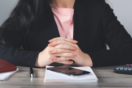 prayer woman hands on the desk background