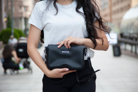 woman hand bag in the streetの写真素材