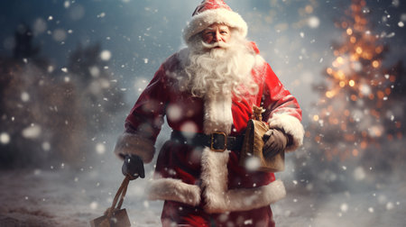a santa claus walking through the snow with a bagの素材