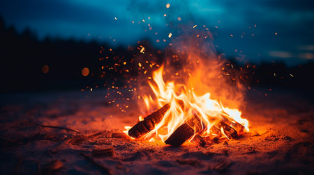 a fire in the middle of a pile of logsの素材