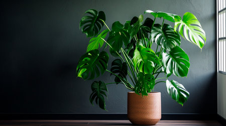 a plant in a pot on a wooden floorの素材