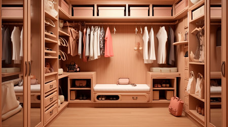 a closet with a lot of clothes on shelvesの素材