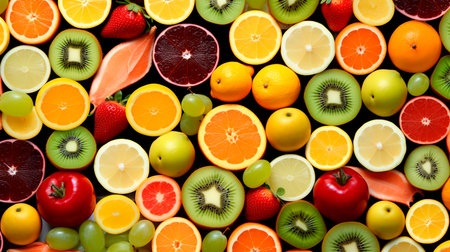 a variety of fruits and berries are arranged in a patternの素材