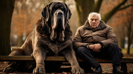 a man and his dog sitting on a benchの素材