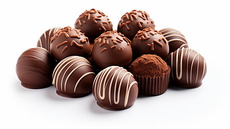 a pile of chocolates on a white surfaceの素材