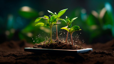 a small plant sprouting from a containerの素材