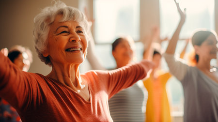 a group of older women dancing in a dance studioの素材