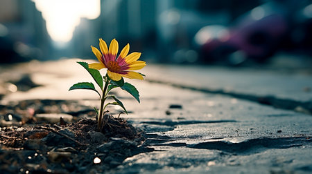 a flower growing out of a crack in the groundの素材