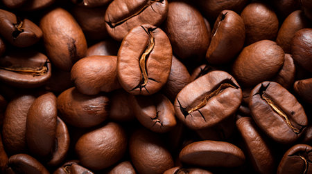 a pile of coffee beans with a few brown onesの素材