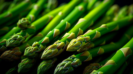 a bunch of asparagus spears with water dropletsの素材