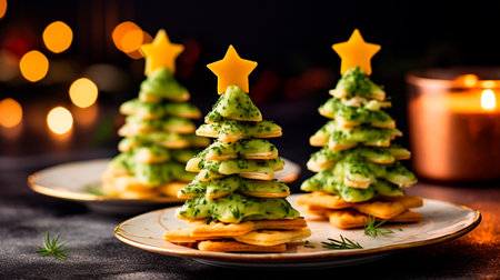 a group of christmas trees made of green icingの素材