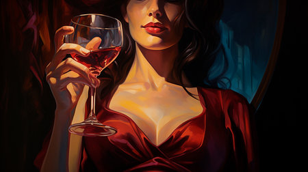 a woman holding a glass of wine in her handの素材