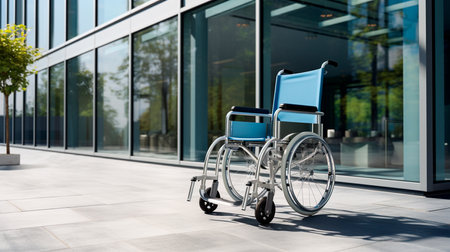 empty wheelchair in modern buildingの素材