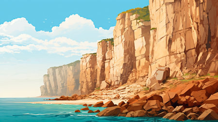 cartoon scene with mountains and valley near the forest with some clouds - illustration for childrenの素材