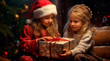 children playing with christmas toys.の素材