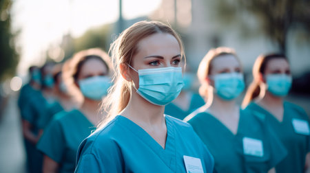 portrait of female surgeon in medical maskの素材