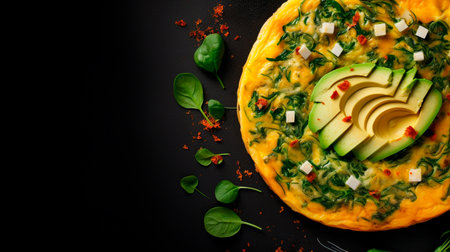 avocado and spinach pancakes with cheese, spinach and fresh avocado. healthy breakfast.の素材