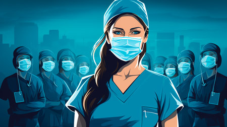portrait of female surgeon in medical maskの素材