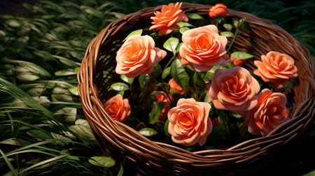 pink roses in basketの素材