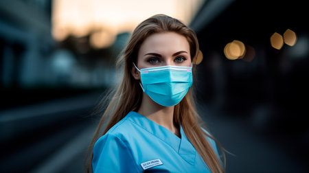 portrait of female surgeon in medical maskの素材
