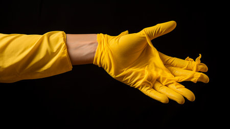 rubber latex gloves isolated on blackの素材