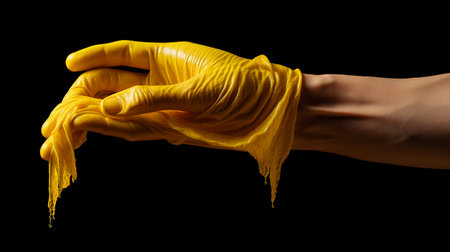 rubber latex gloves isolated on blackの素材
