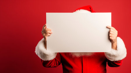 santa claus holding letter with letter on gray backgroundの素材