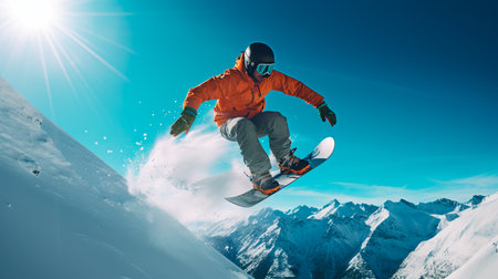 hiking in winter mountains with snowcapped peaks. vector illustration.の素材