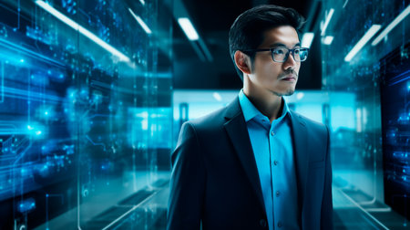 hacker with data and laptopの素材