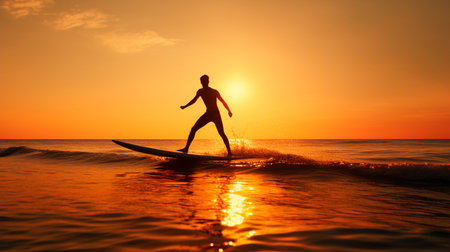 surfer in sunset on a beautiful beach.の素材