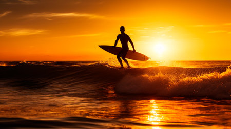 surfer in sunset on a beautiful beach.の素材