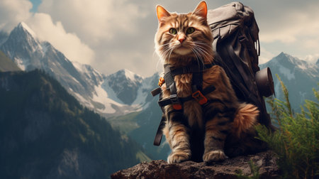 a cat with a backpack on its backの素材