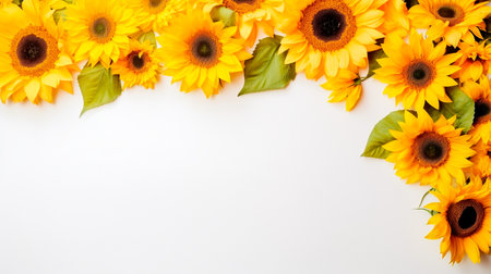 a bunch of sunflowers with green leavesの素材