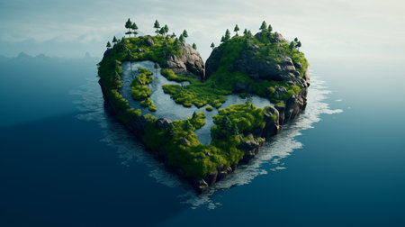 a heart shaped island with a pool and a beachの素材