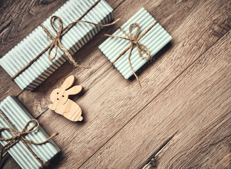 background for Christmas. New year gift decoration on dark wooden board. New Year and Christmas...
