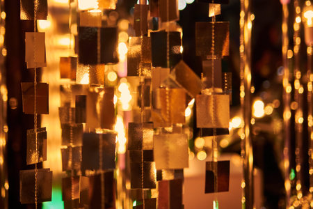 Festive celebration blurry background. Vintage gold Fireworks and bokeh in party eve and copy space....